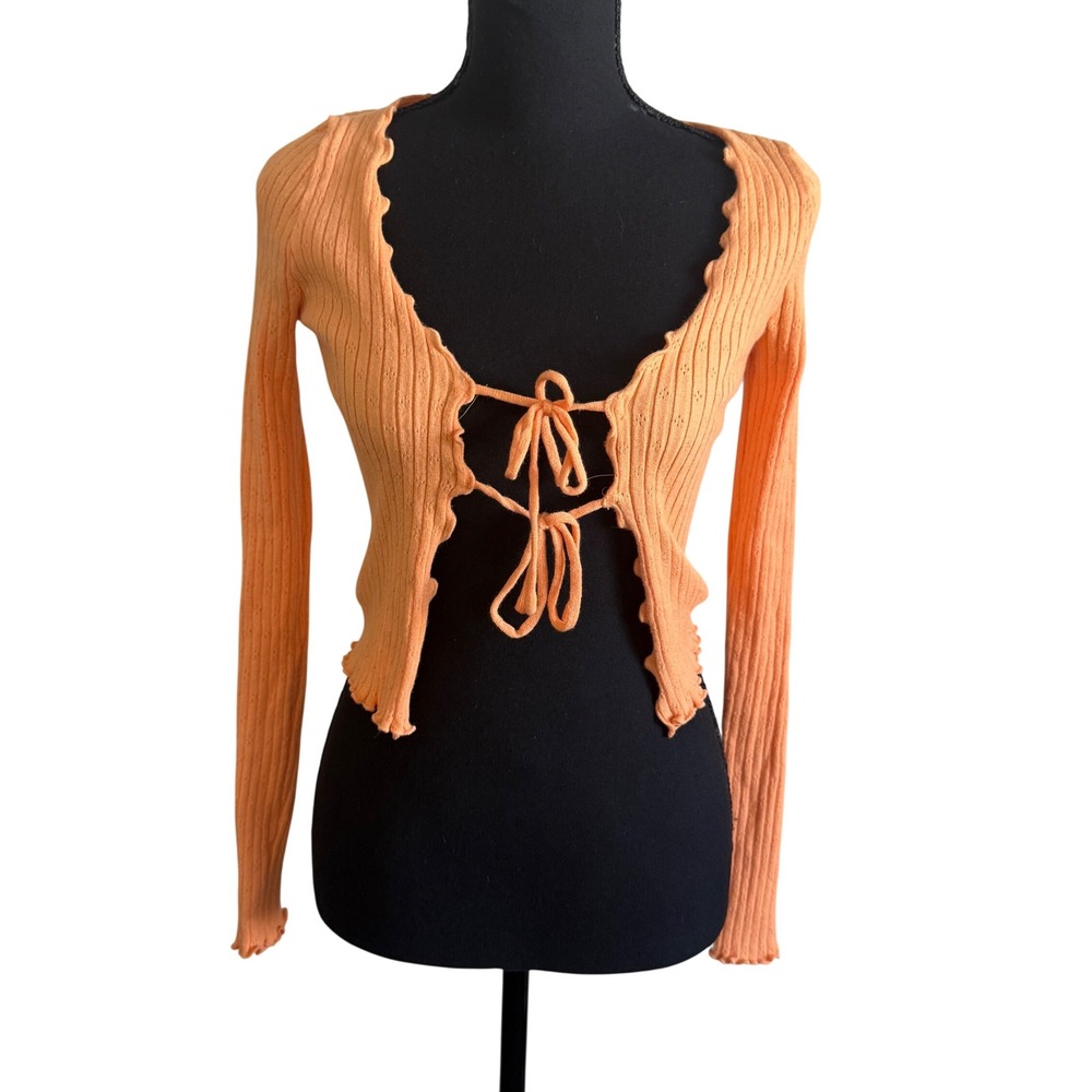 Full Tilt Womens Orange Tie Front Ribbed Y2K Cardigan Small Boho Fall Soft Girl